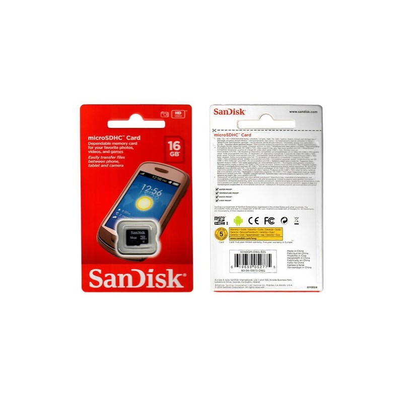 Carte Mémoire MicroSDHC SanDisk 16 Go