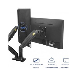 Support double Bras de Moniteurs F160 avec Ressorts à Rotation à 360° pour 2 écrans de 17 à 27 Pouces