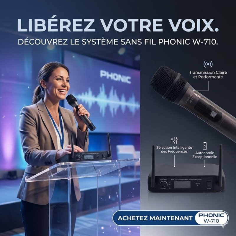 Microphone UHF Sans Fil PHONIC W-710 Idéal pour Chant & Conférences